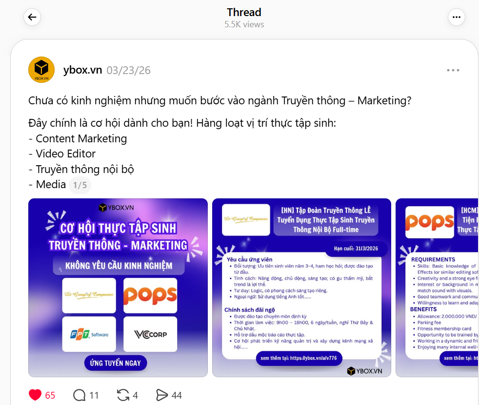 Sản phẩm truyền thông Threads YBOX
